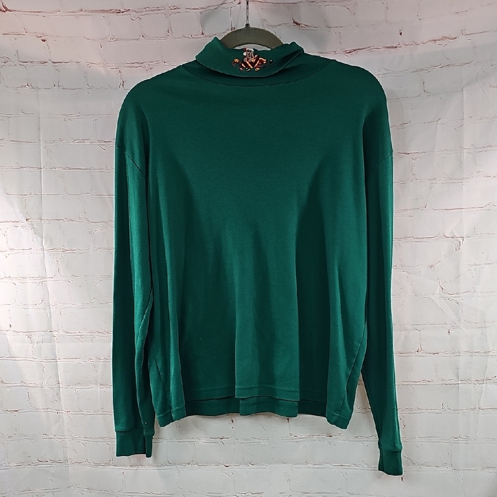Green Cowl Neck Sweater with Ribbed Details